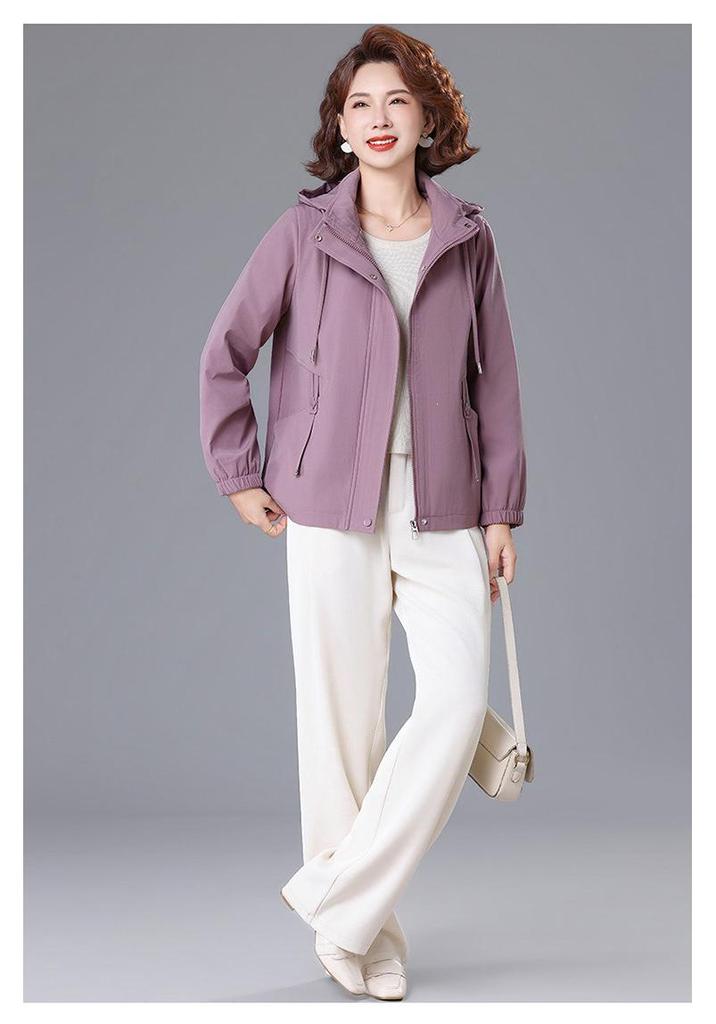 Stylish Hooded Windbreaker: Elegant Plus-Size Coat for Middle-Aged & Elderly Women, Perfect for Mother’s Day