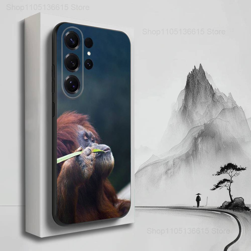 Emoticons Affe telefoniert Hülle für Samsung S9,S10,S20,S10,S21,S25,S24,S23,Ultra,FE,Plus,Lite,Weiches Silikon Schwarze Hülle