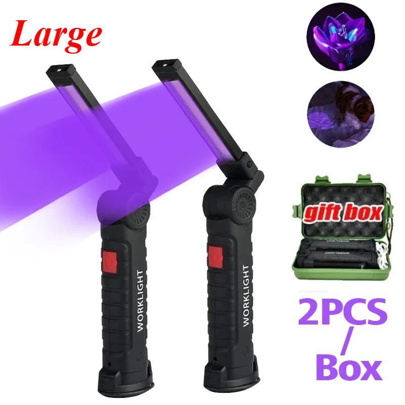Multi-functional UV Flashlight USB Rechargeable Black Light Torch 5 Modes Emergency Red and White Light Flashlight Work Light