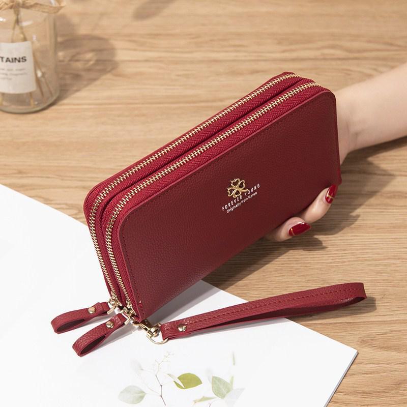 

Женский длинный кошелек с двойной молнией: Стильный, универсальный и просторный, двухслойный. красный
