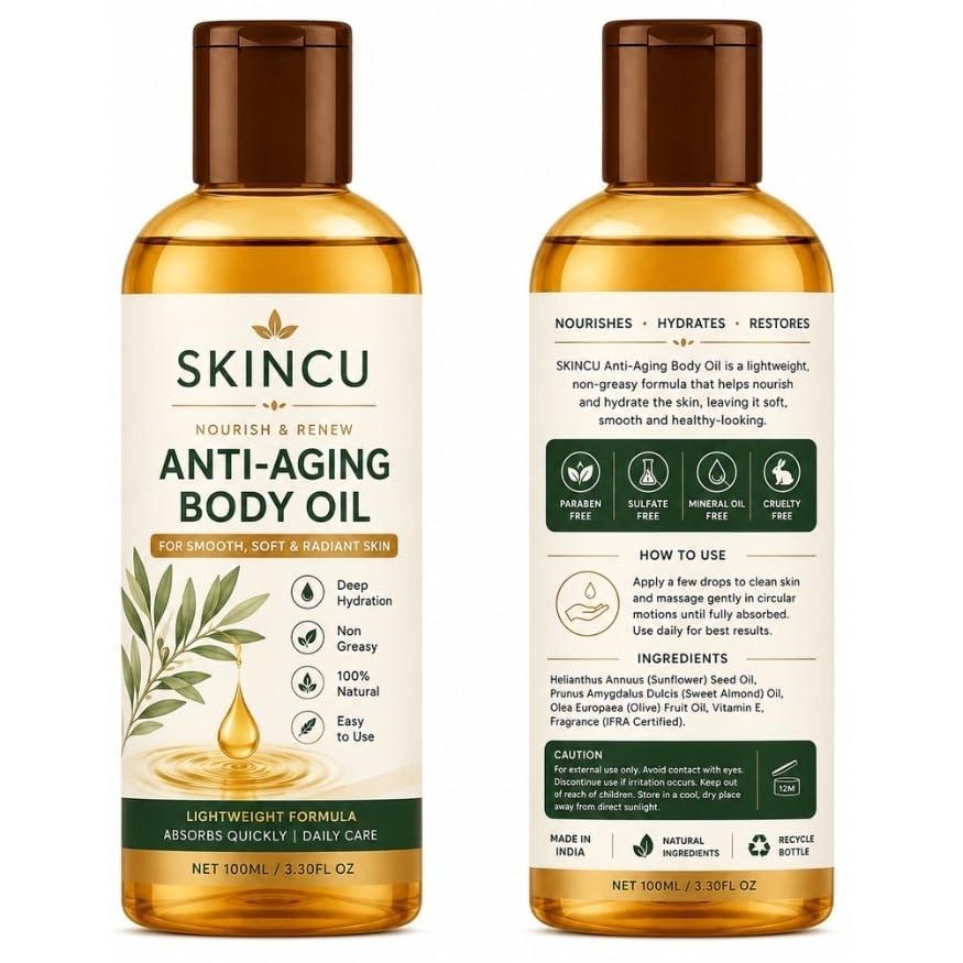 Skincu Anti-Aging Body Oil 100ml Lightweight, Non-Greasy Moisturizer for Deep Hydration Fast-Absorbing Body Glow Oil 100ml