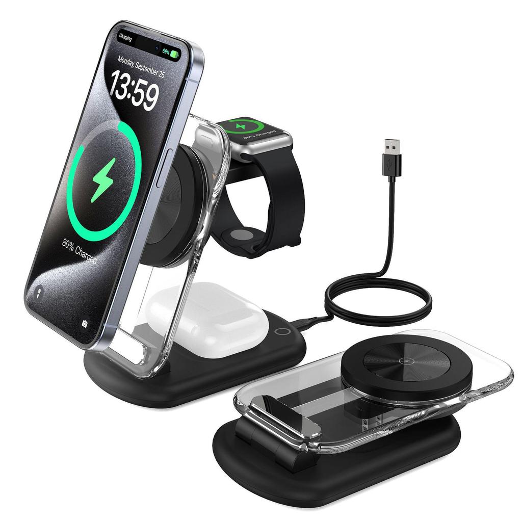 Foldable 3-in-1 Magnetic Wireless Charger for Apple Devices