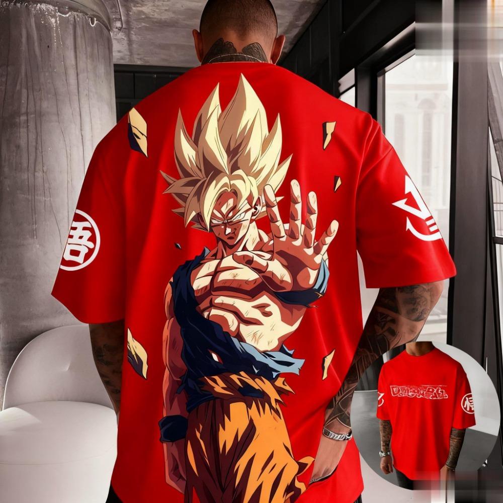 Streetwear plus size men s T-shirt anime print 2XS