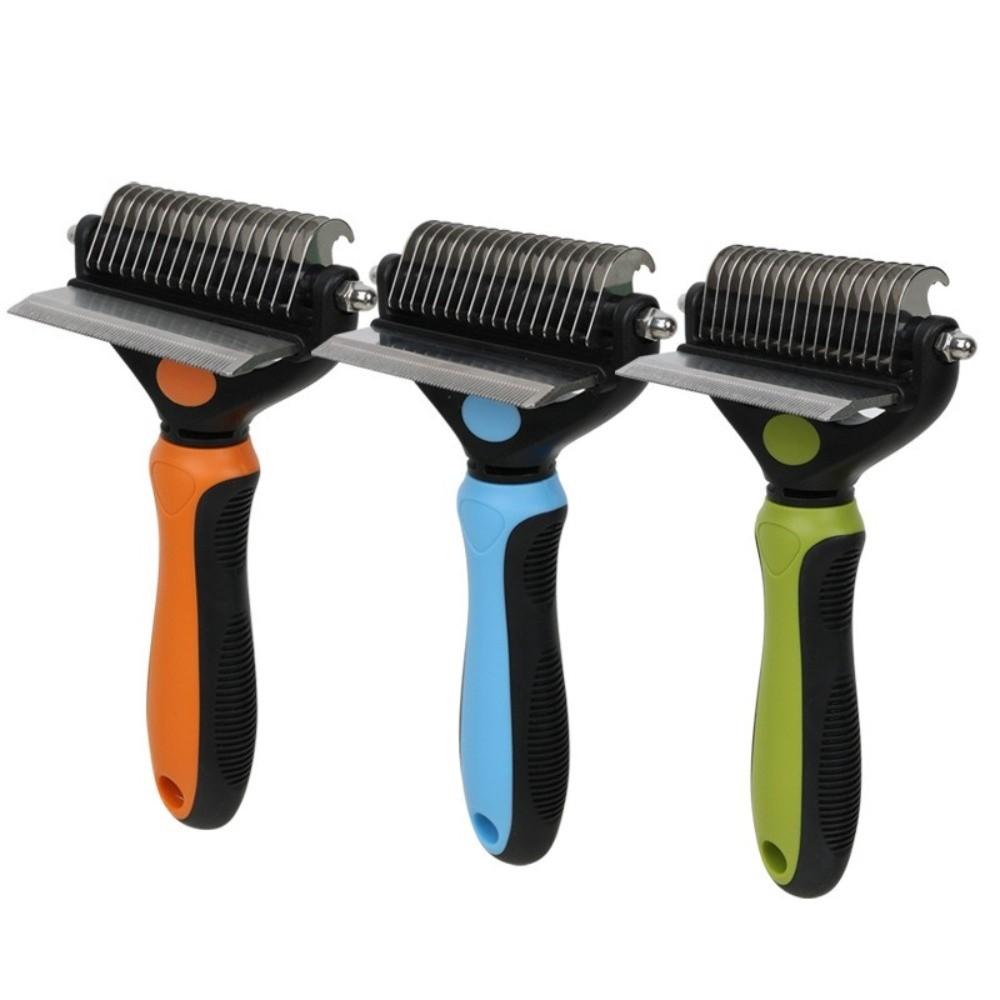 Multi-functional Dog Deshedding Brush Anti-slip TPR Handle Effective Pet Fur Knot Cutter Stainless Steel Blade Puppy Cat Comb