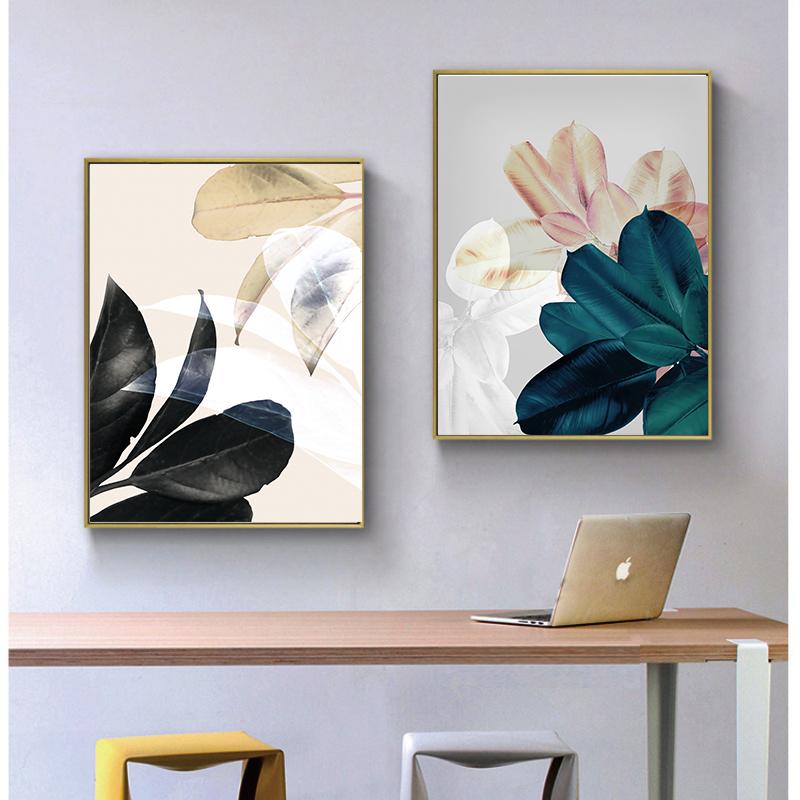 Abstrakt Löv Canvas Målning Modern Grön Växt Rosa Löv Väggkonsttryck Dekorativ Bild Modern Vardagsrumsinredning Oramad