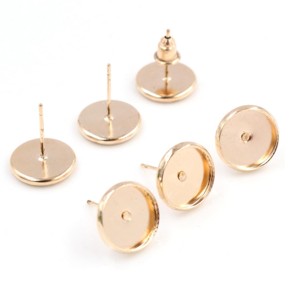 

8/10/12mm 50pcs/Lot 8 Colors Plated High Quality Stainless Iron Earring Studs(with Ear plug) Base,Fit 10mm Glass Cabochons 8mm