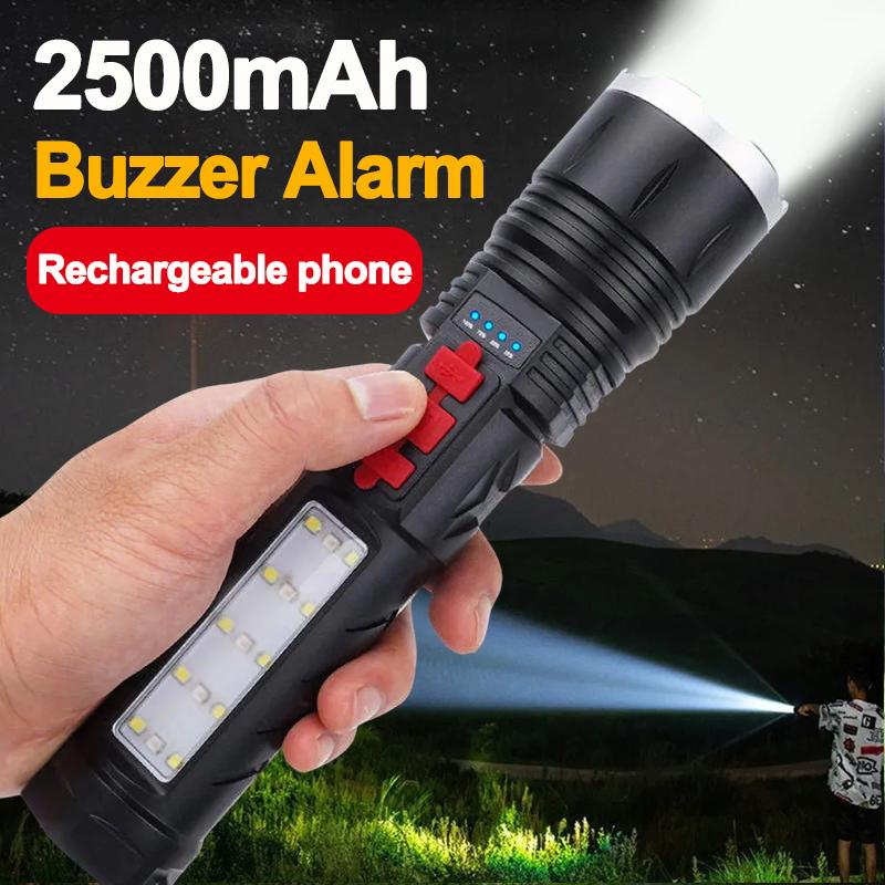Flashlight With Buzzer Alarm Side LED Red SOS Light Handheld Flashlight ABS Plastic Aluminium Alloy Emergency Hiking Torch