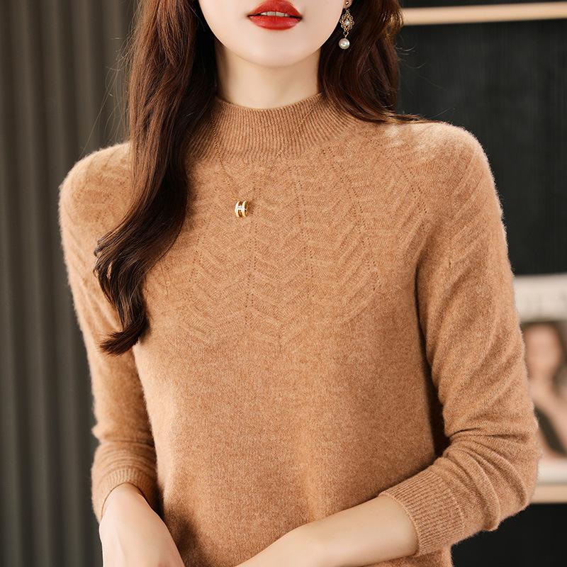 INDFS Women's Fashion Casual Fall Winter Solid Color Print Long Sleeve Half Turtleneck Sweaters