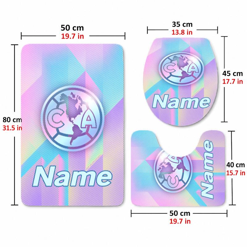 Club America (5) Custom name Flannel Toilet 3 Piece Set Soft Bathroom Rug Toilet Seat Cover for Bathroom Home Decor