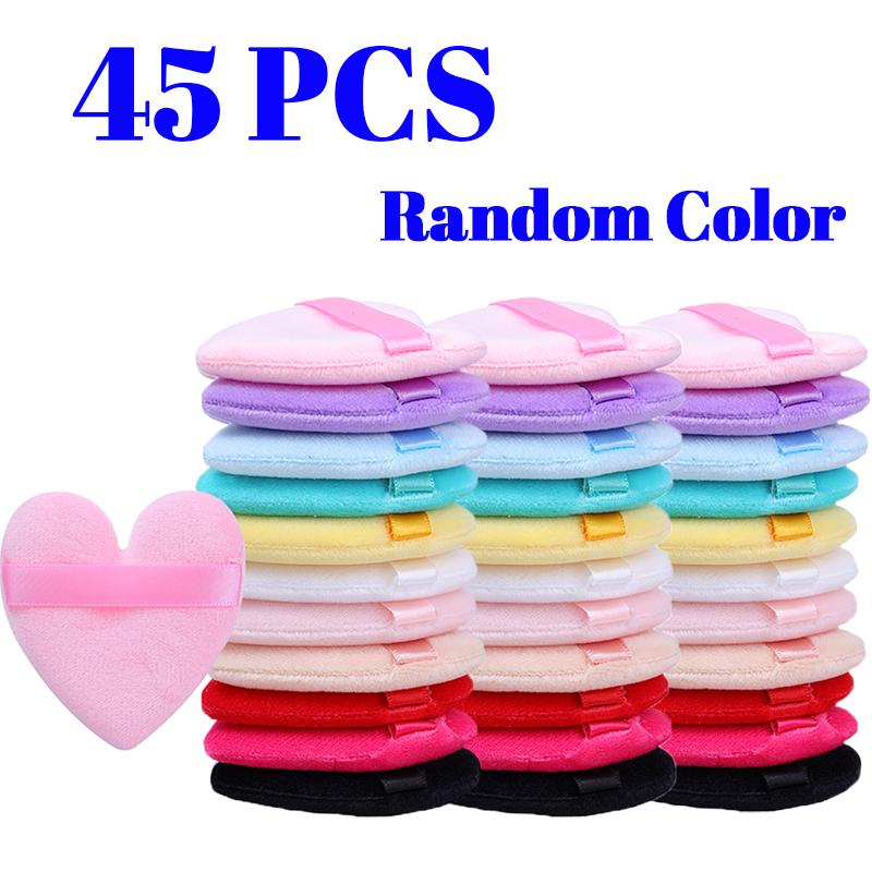 60pcs Soft Heart-Shaped Sponge Dry Powder Puff Double-sided Crystal Velvet Blush Loose Powder Cosmetic Puff Setting Makeup Tools
