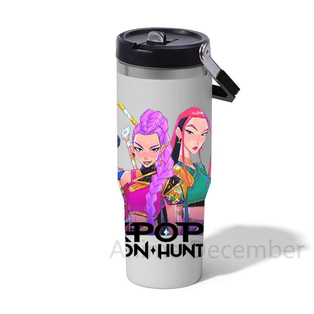30Oz Anime K-Pop Large Capacity Portable Car Cup Stainless Steel Thermos Cup with Straw Handle Travel Sports Water Bottle Vacuum Flask