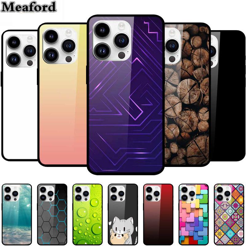 Tempered Glass Case For iPhone 15 Pro Max Hard Glass Back Cover For iPhone 15 Plus iPhone15 Phone Cases Bumper Colorful Shell