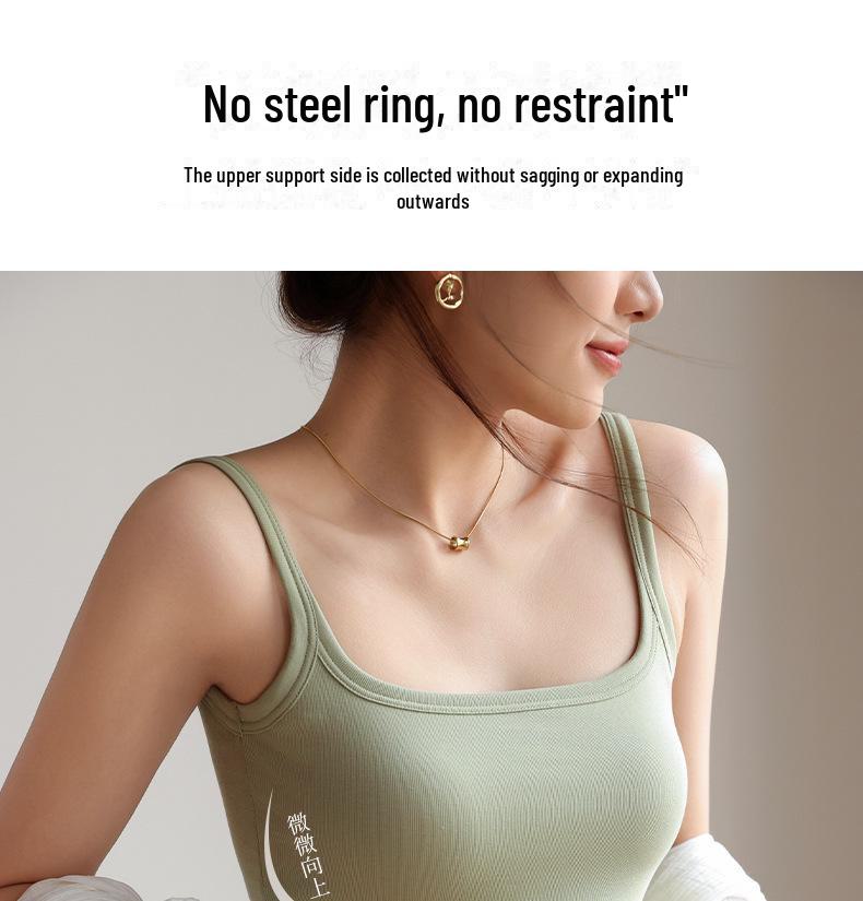 "Women's Summer Black Breathable All-in-One Vest Bra with Chest Pads and Suspenders"