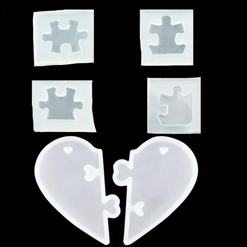 5Pcs/Set Puzzle Piece Silicone Resin Molds, Mini Heart Shaped Puzzle Silicone Epoxy Resin Jewelry Earring Necklace Pendant