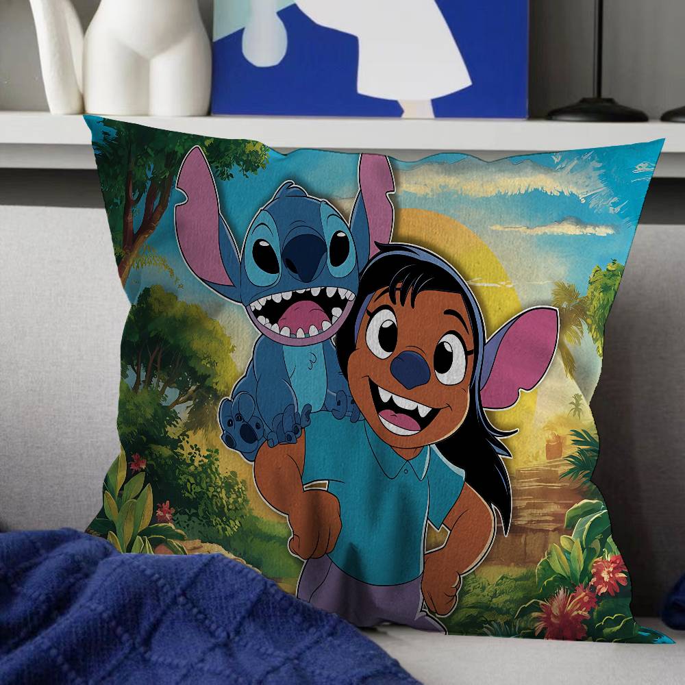 Cartoon S-Stitch And L-Lilo Cushion Cover Inches Farmhouse Decor Home Throw Pillow Covers For Couch Decorations