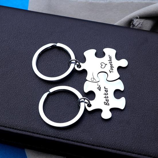 Yousheng 2Pcs Couple Keychain Necklace Together Better Puzzle Stainless Steel DIY Key Ring Holder Backpack Pendant Ornament Boyfriend Girlfriend Gift