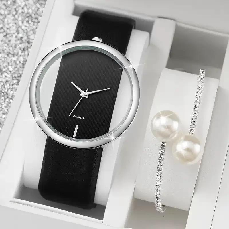 

Женские часы с большим циферблатом, прозрачные полые скелетоны, простые наручные часы no box чёрный