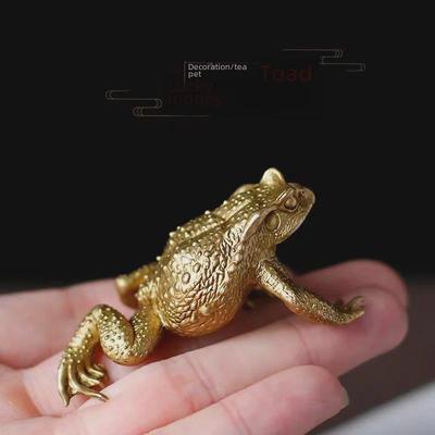 Three-Legged Pure Copper Golden Toad Ornament - Feng Shui Decoration for Luck and Prosperity In Home or Office
