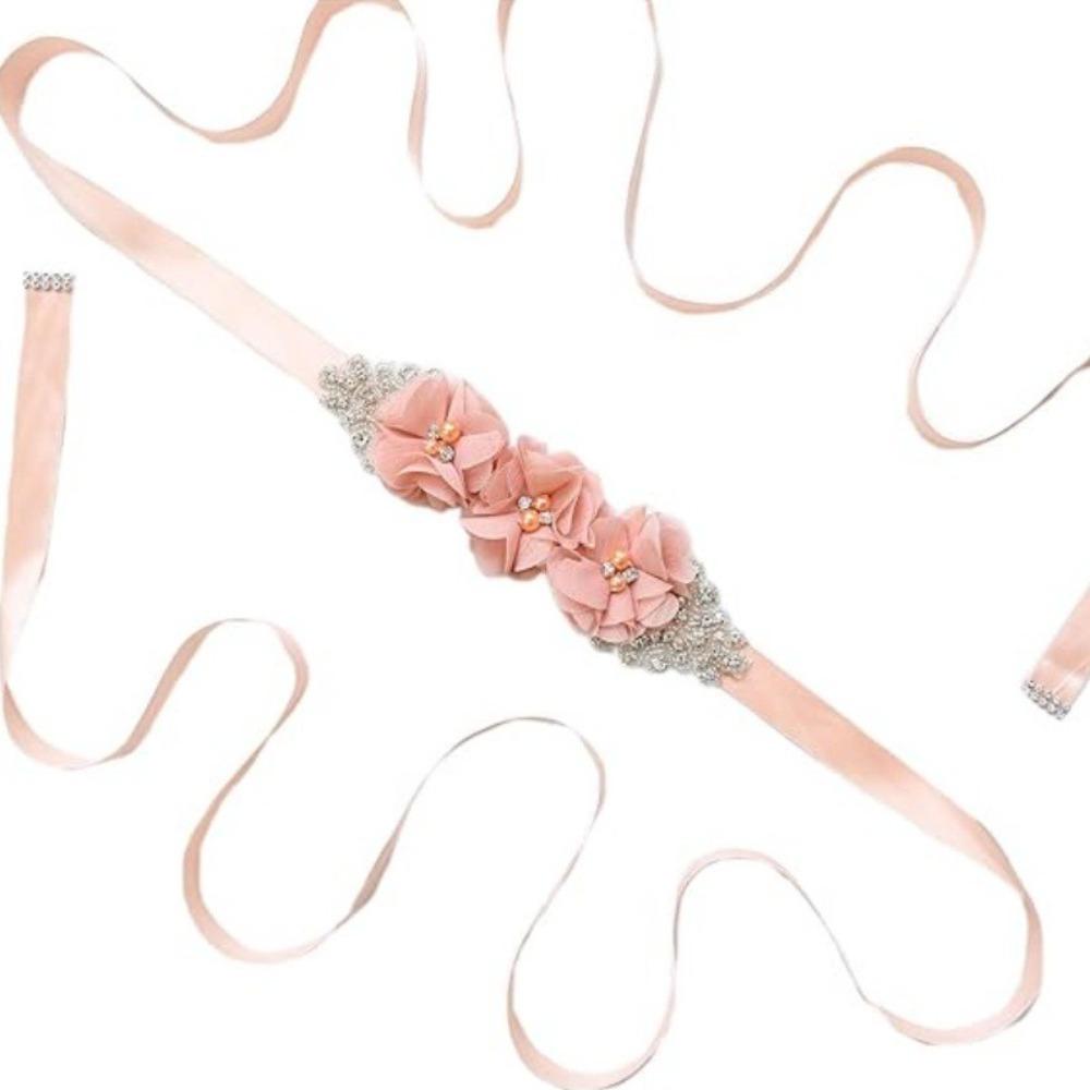 Pearl Embellishment Flower Sash Belt Handmade Beading Rhinestone Waist Band Party Dress Up