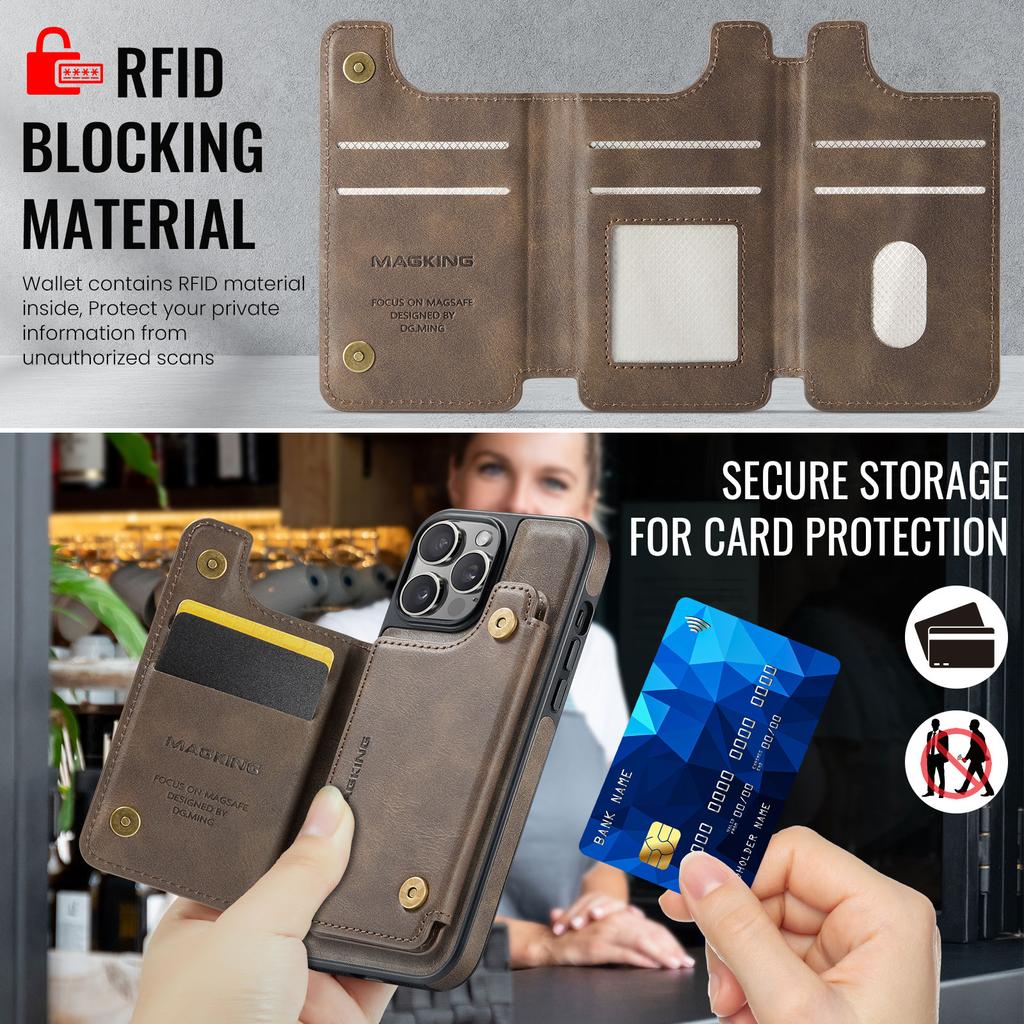 MAGKING K3 Series For iPhone 13 Pro Max Case Compatible with MagSafe Wallet PC+TPU+PU Phone Cover