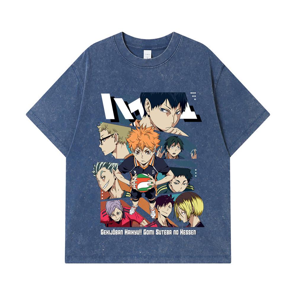 

275 GSM Washed T-shirts 100% Cotton Haikyu V5 Print Unisex Heavy Cotton T Shirt 2XL