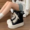 Thick-Soled Heightening Spring High-End Martin Boots, Black And White High-Top Board Shoes, Men'S And Women'S Couples Boots, Side Zipper Tooling Boots