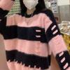Real Shot Large Size Women's Clothing Striped Mink Fleece Pullover, Loose Design, New Thickened Knitted Sweater Women's Sweater