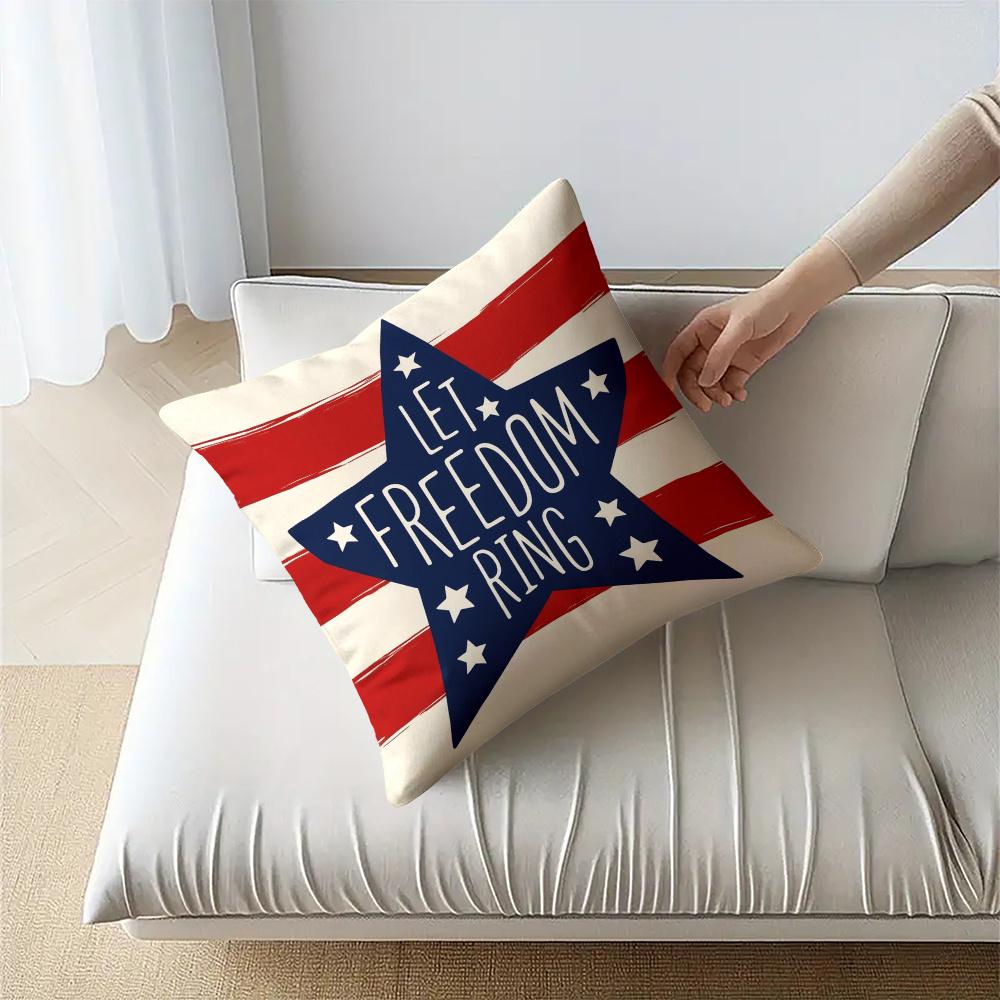 Independence Day Patriotic Pillow Cover American Flag Star Striped Freedom Let Freedom Ring Home Decorations Cushion Case Sofa