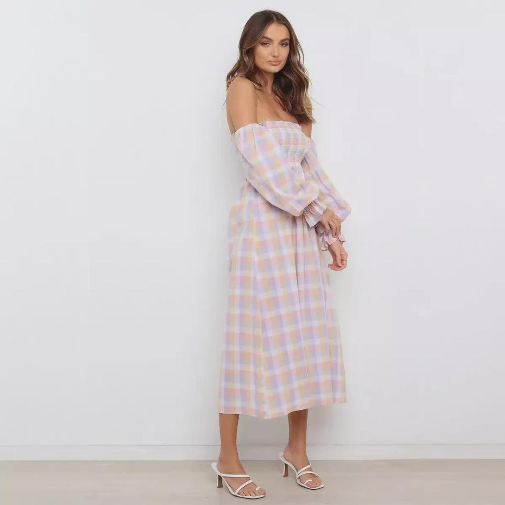 Women's Sexy Off-Shoulder Long-Sleeve Printed Dress for Fall/Winter YD101