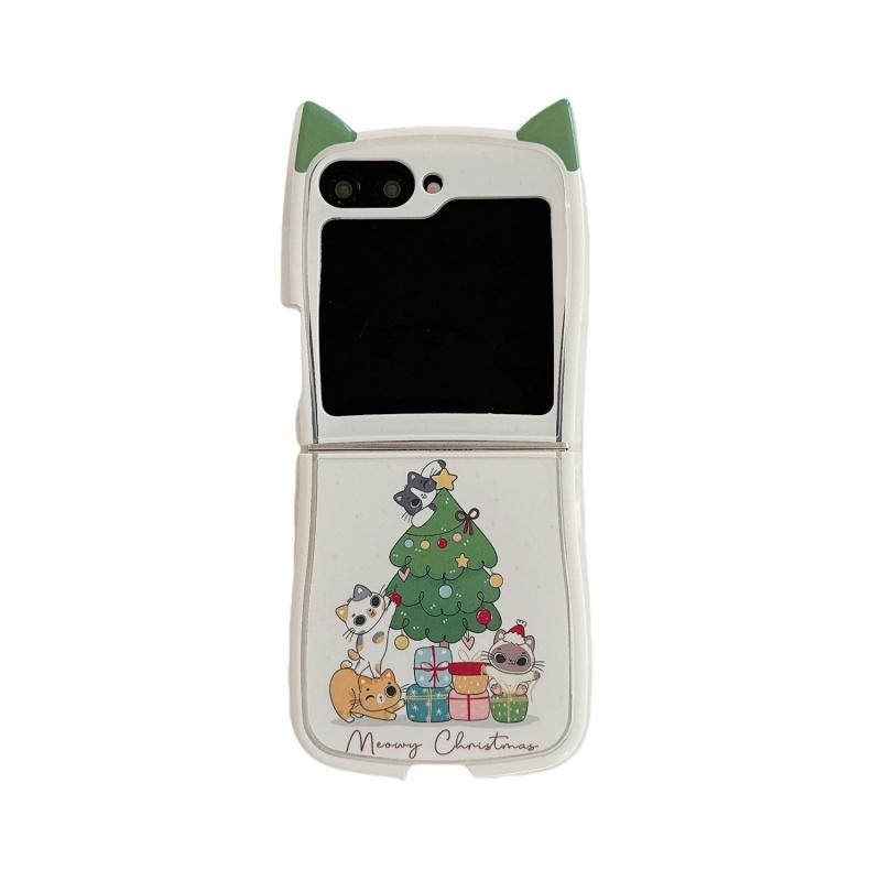 

Funny Cute Cat Christmas Tree Phone Case For Samsung Galaxy Z Flip 7 6 5 4 3 ZFlip7 ZFlip6 Back Cover Cases with Chain Ring For Z Flip 6 7FE