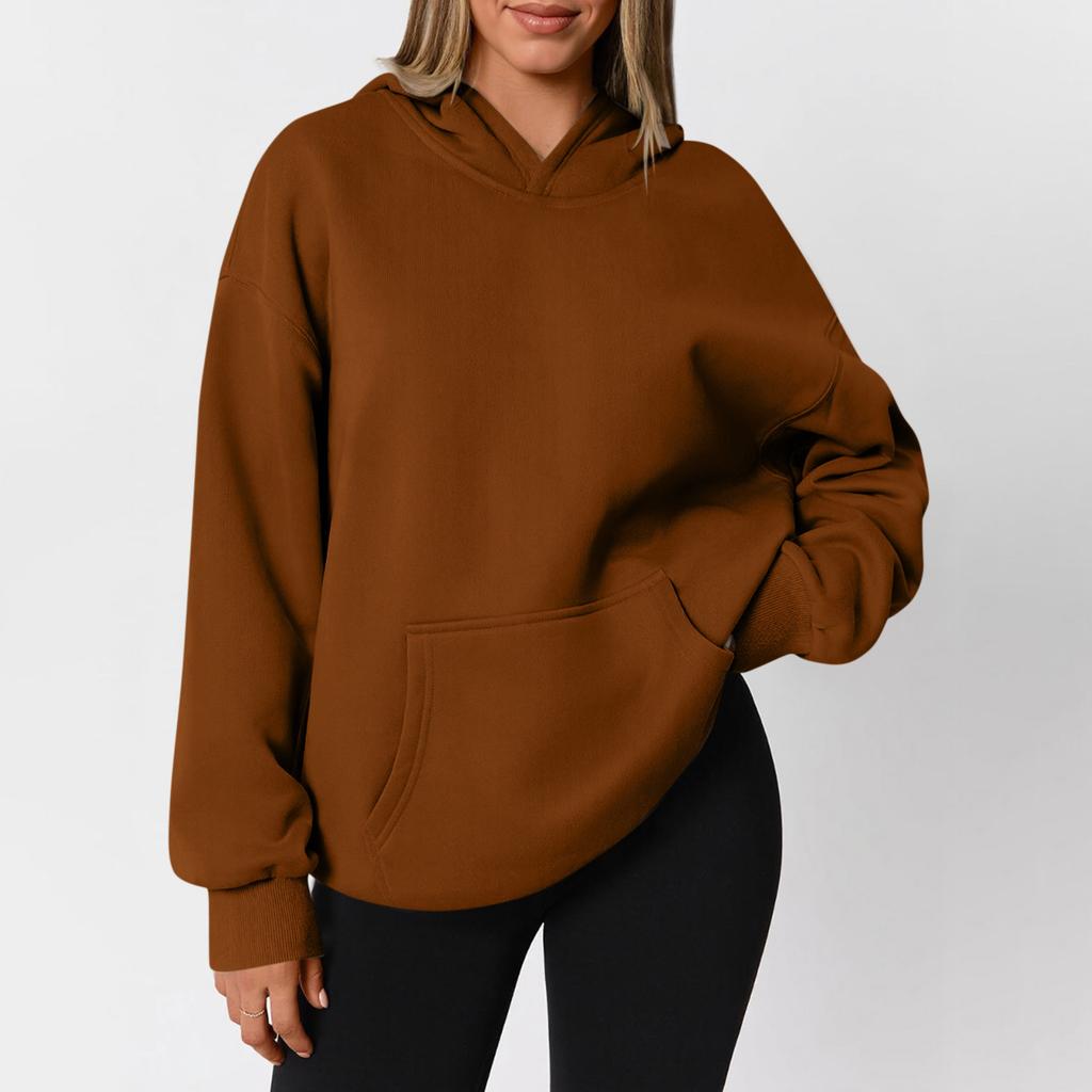 Women's  Fashion Zipper Hoodie Long Sleeve Hooded Pullover Sweatshirt Casual Solid Color Tops With Pockets
