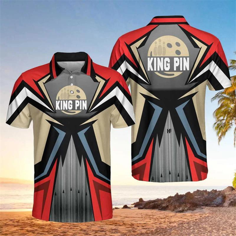 3D Print Bowling Ball Polo Shirts For Men Ninepins Player Pattern Short Sleeves Fashion Casual Sport Street Tops Oversized Tees