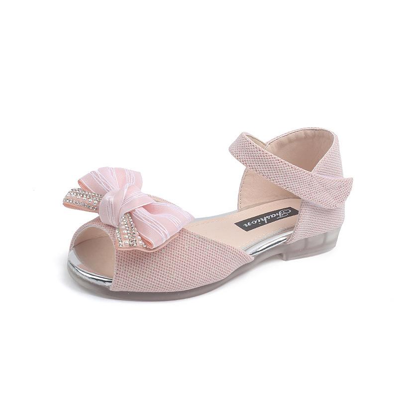 

New Children Sandals Rhinestone Bow Wedding Princess Girls Sandal Party Dance Baby Student Flats Kids Performance Shoes 25
