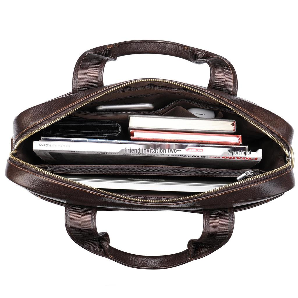 Malun Te Men's Genuine Leather Laptop Briefcase - Top Layer Cowhide Handbag