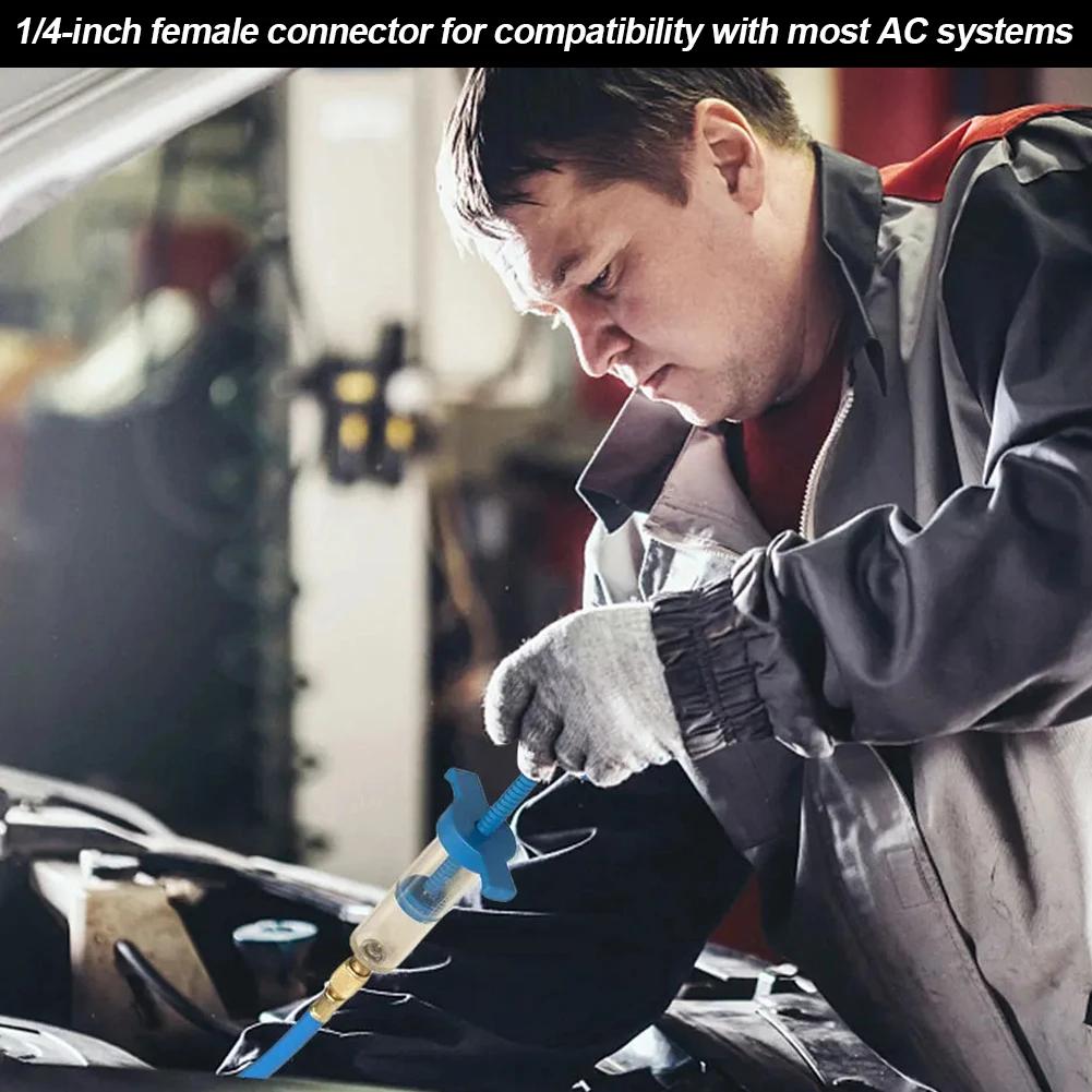 Car 30Ml 1Oz A/C Oil/Dye Injector with Low Side Quick Coupler Adapter 1/4 Air Conditioning Automotive Oiler Injection Syringe