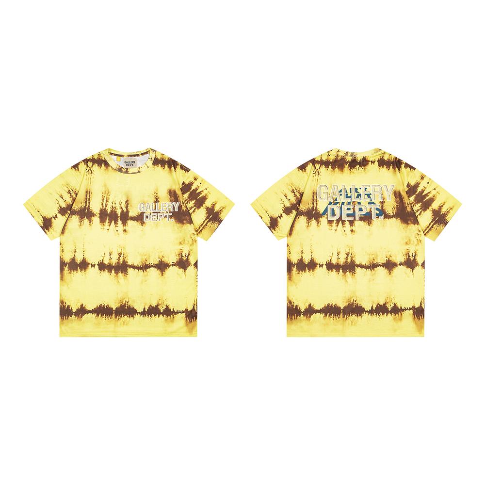 Summer Men s and Women s Oversized Gallery Dept Yellow Brown Tie-Dye T-Shirt Streetwear S