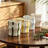Ceramic Hand-Painted Striped Coffee Mug with Straw