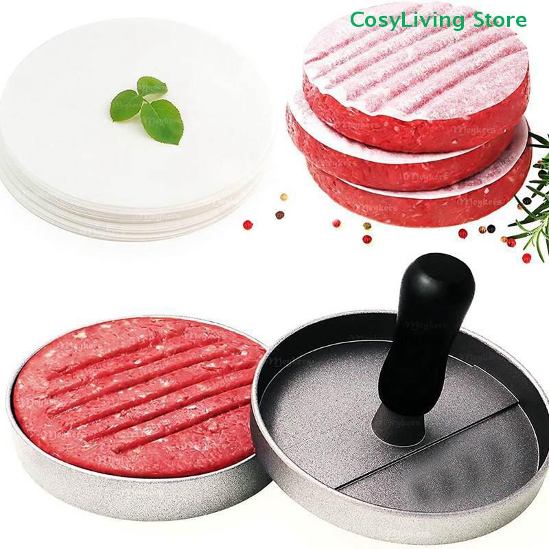 100 Pièces 11CM Rond Hamburger Pression Viande Papier Papier Absorbeur d'Huile Feuille pour Four Grill Papier de Séparation pour Galettes Outils de Cuisine