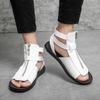 Summer New Men Gladiators High Qualit Leather Casual Shoes Breathable Beach Sandals Outdoor Slippers Black White Big Size
