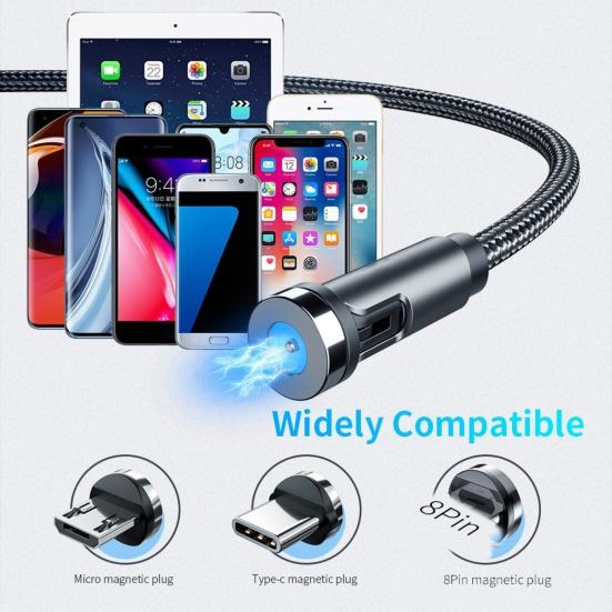 Data Cable Strong Suction Rotatable Anti-winding Magnetic 3 in 1 Fast Charger Cable