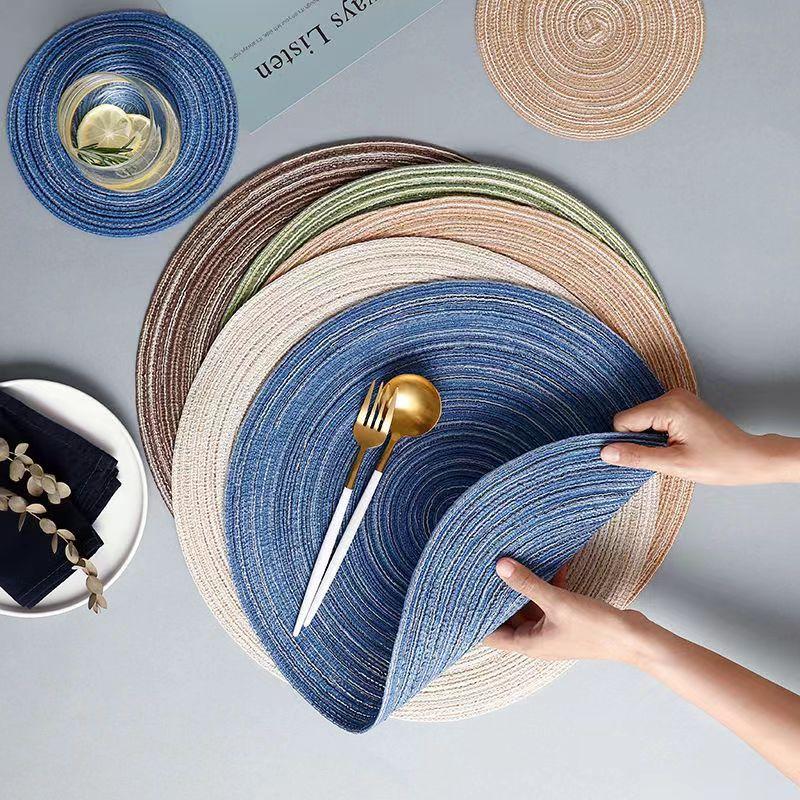 2/4Pcs Round Table Mat Woven Ramie Placemats Anti Slip Dining Table Mats Tableware Bowl Pads Drink Cup Coasters Kitchen Supplies