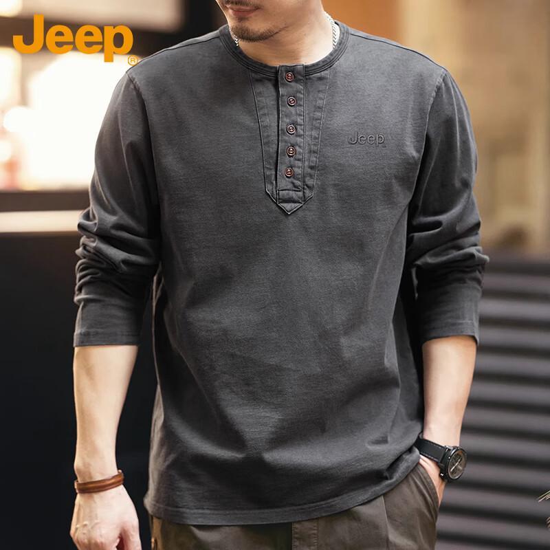 Jeep Men's Autumn/Winter Henley Heavy Long Sleeve T-Shirt