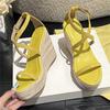 2026 Summer Roman Style Open Toe  Fashion Hemp Weave Thick Bottom Platform Wedges Woman Sandals Buckle Strap Shoes