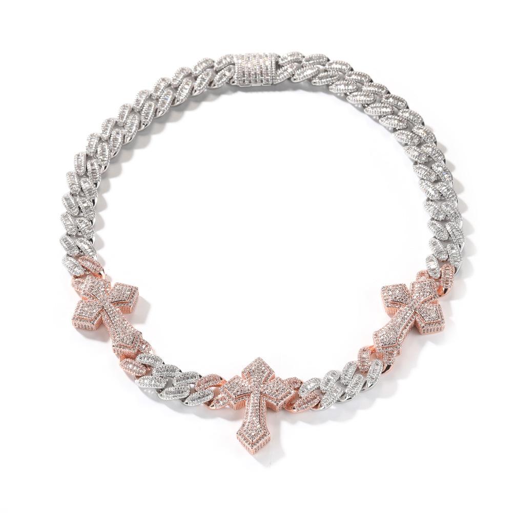 New Fashion Punk Full Diamond Cross Cuban Chain Hiphop Men's Street Dance Cool Neck Chain Tide