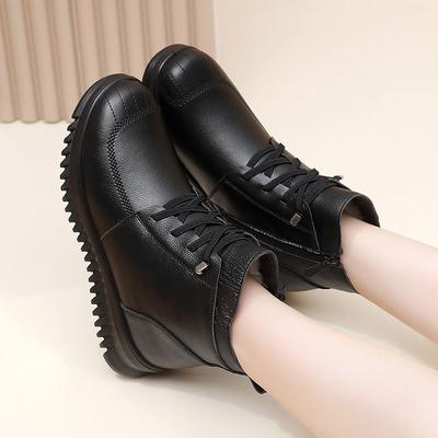 Soft Leather Cotton Shoes Women's Winter Plush Short Boots Thermal Shoes Flat Non-slip Snow Boots