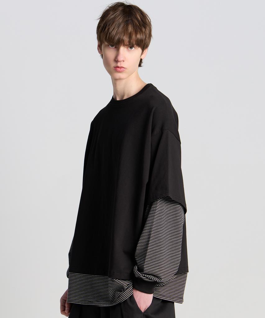 TENER Layered Stripe Long Sleeve Black