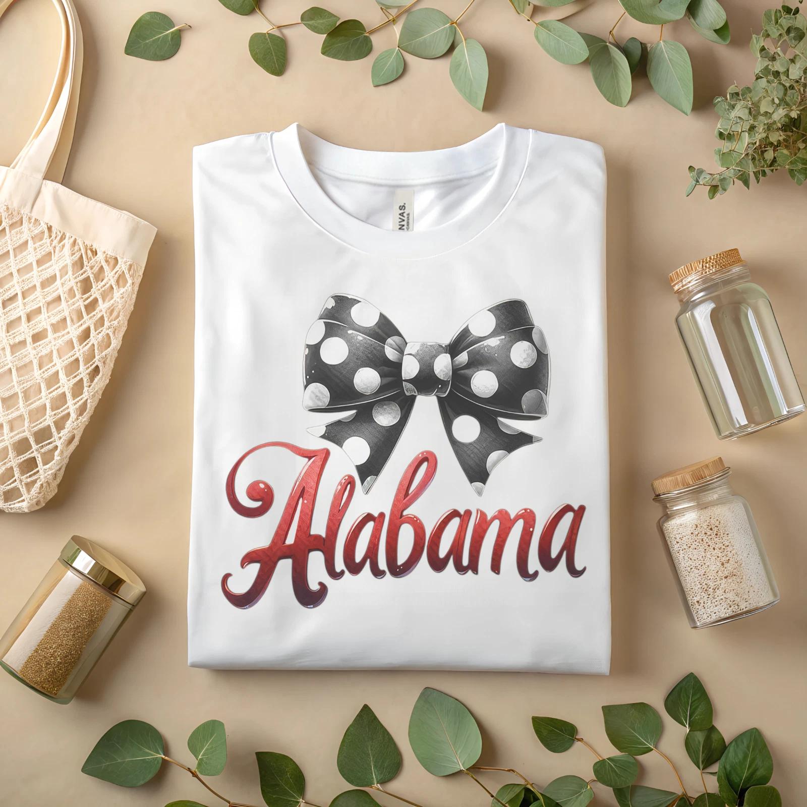 Alabama Bow T-Shirt – Cute Polka Dot Bow Graphic Tee for Southern Women A489 3XL