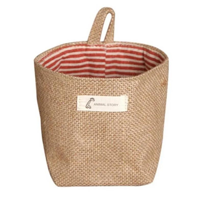 Desktop Jute Storage Bag Cotton Linen Storage Basket Sundries Storage Box With Handle Cosmetic Organizer Jewelry ContainerHolder