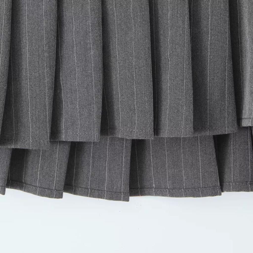 Vintage Y2k Striped Pleated Skirt Women Sexy Preppy Style Low Waist Button Slim A-line Micro Mini Skirt Streetwear