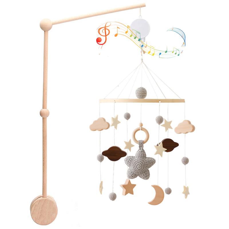 3Pcset Baby Wooden Bed Bell Bracket Mobile Hanging Rattles Toy Hanger Baby Crib Mobile Bed Bell Wood Toy Holder Arm Bracket